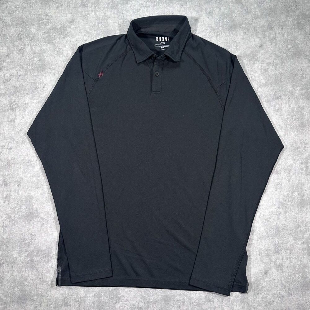 Rhone Polo Shirt Mens Small Black Long Sleeve Performance Golf Activewear Top